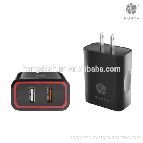 4.8A 2 port 24W USB Wall Charger with Auto IC (Foldable Plug) adapter with quick charge 2.0 plug